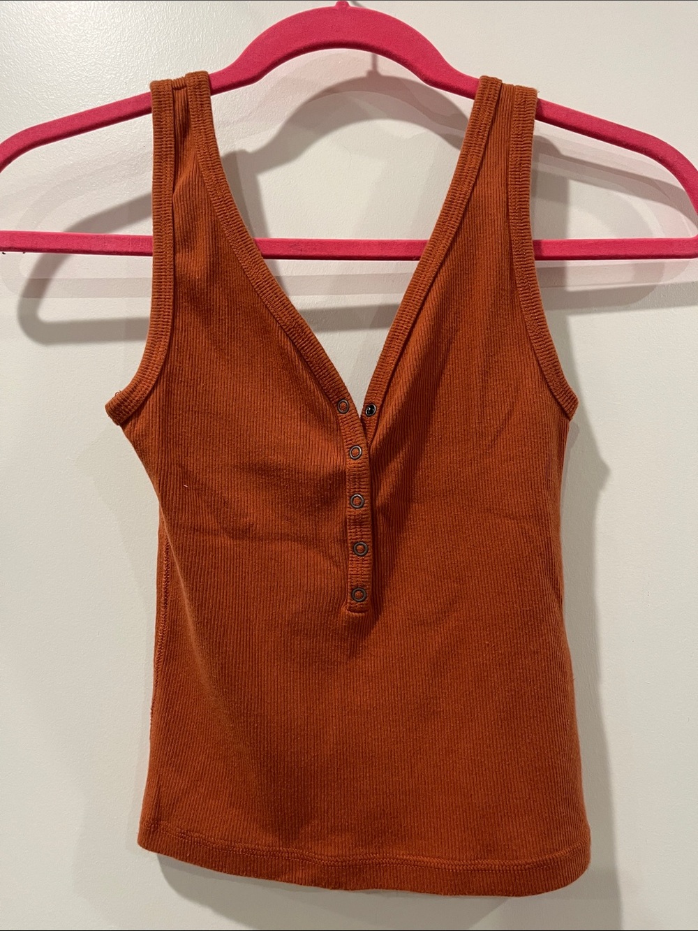 Abercrombie Ribbed V-Neck Henley Tank Top - Rust Orange